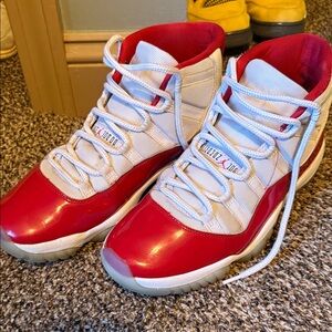 Jordan Red and White High-Top Sneakers